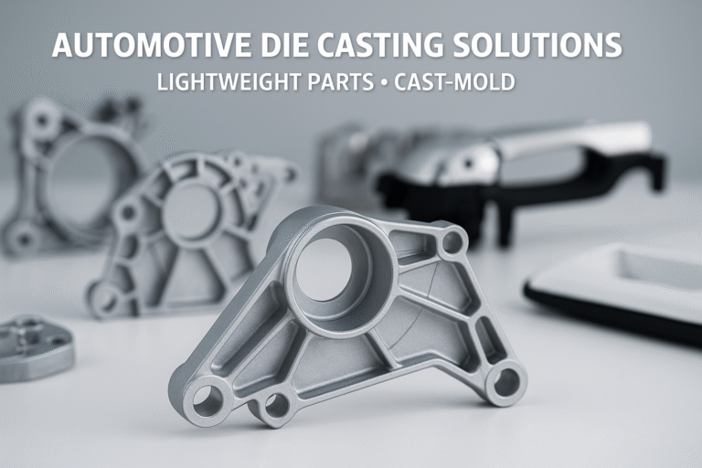 Technician inspecting automotive die casting components in a precision manufacturing environment.