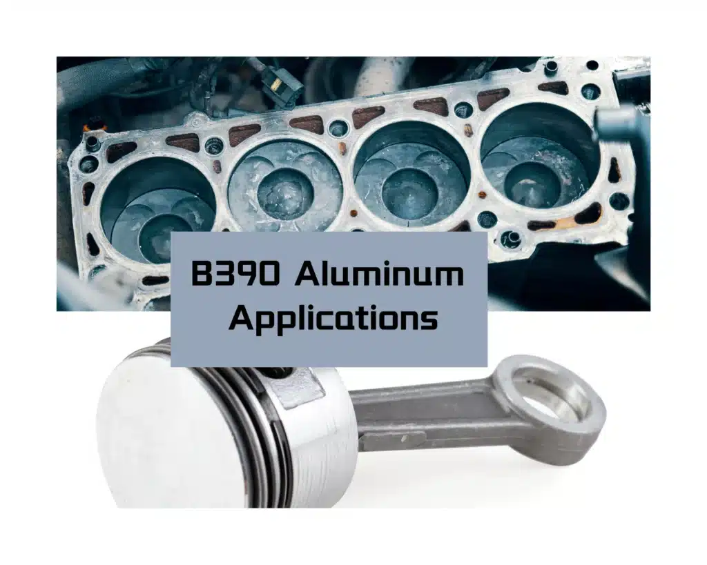 B390 Aluminum: The High-Silicon Alloy for Unmatched Wear Resistance 1 A collage showcasing the applications of B390 aluminum, featuring a motorcycle engine block, industrial compressor parts, a cutaway view of an automotive AC compressor, and various types of pistons.