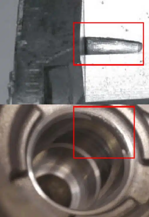 Aluminum Die Casting Defects: The 10 other miscellaneous issues 6 Core shift in aluminum die casting—misaligned core causing step and eccentric bore