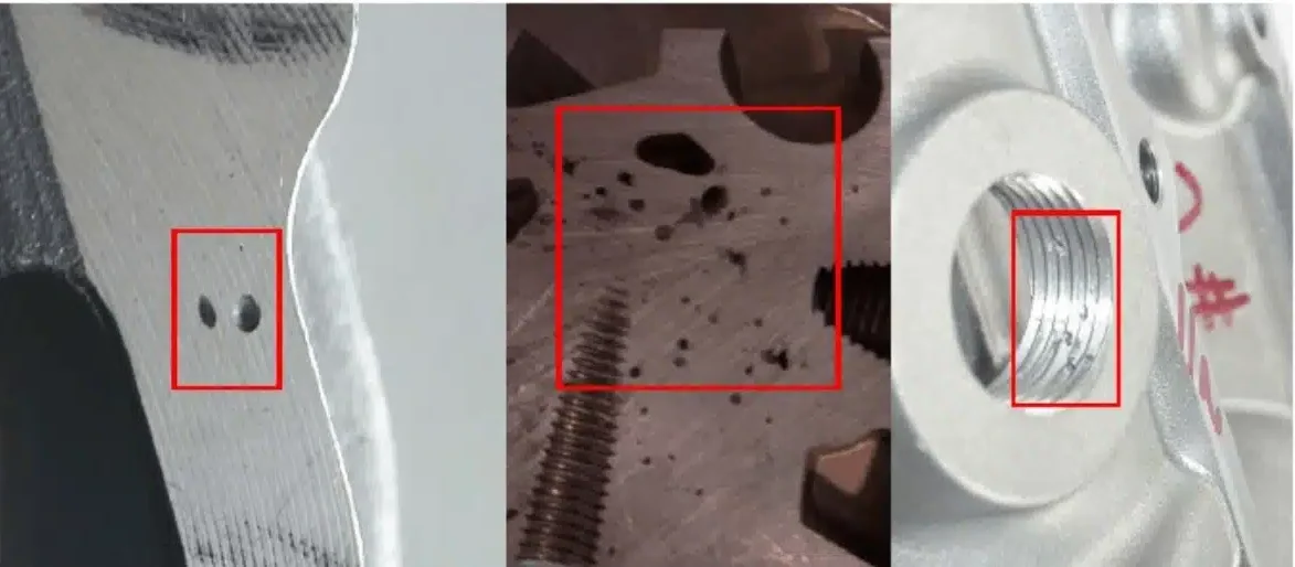 Aluminum die casting gas porosity exposed in tapped hole and machined surfaces (HPDC)