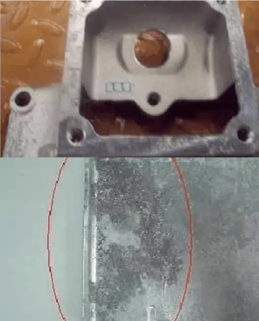 Aluminum Die Casting Defects: The 10 other miscellaneous issues 3 Corrosion (white rust/pitting) on aluminum die-cast housing—poor corrosion resistance after exposure