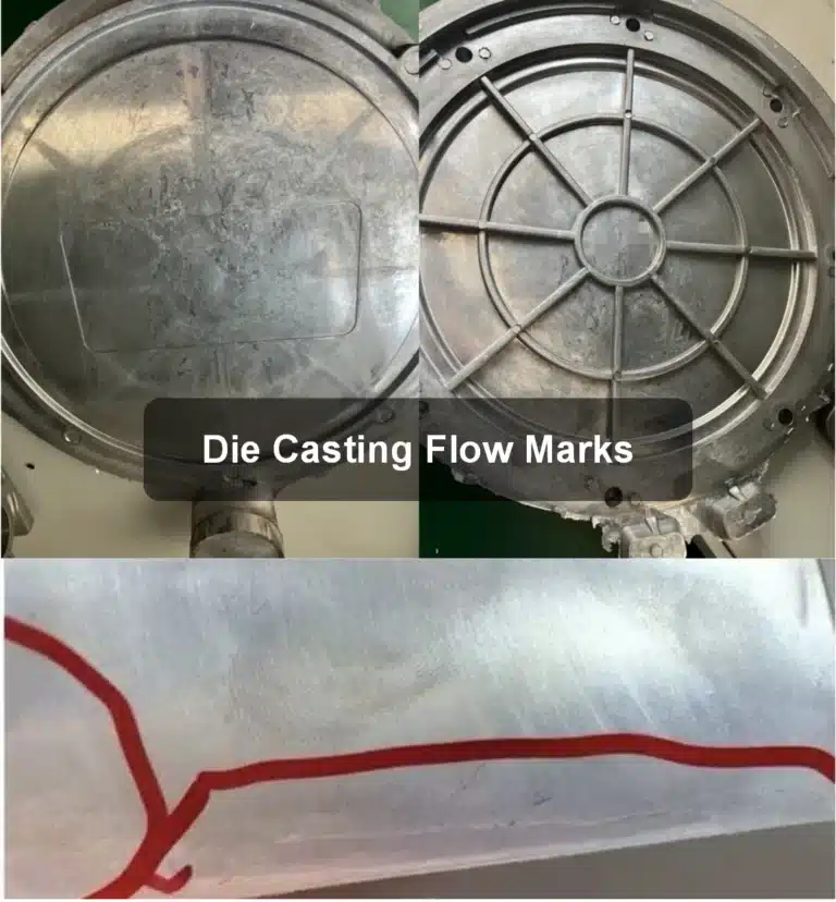 Gussspuren auf dem Deckel eines Aluminiumkochgeschirrs, wobei die Fehlerbereiche zur Analyse hervorgehoben sind