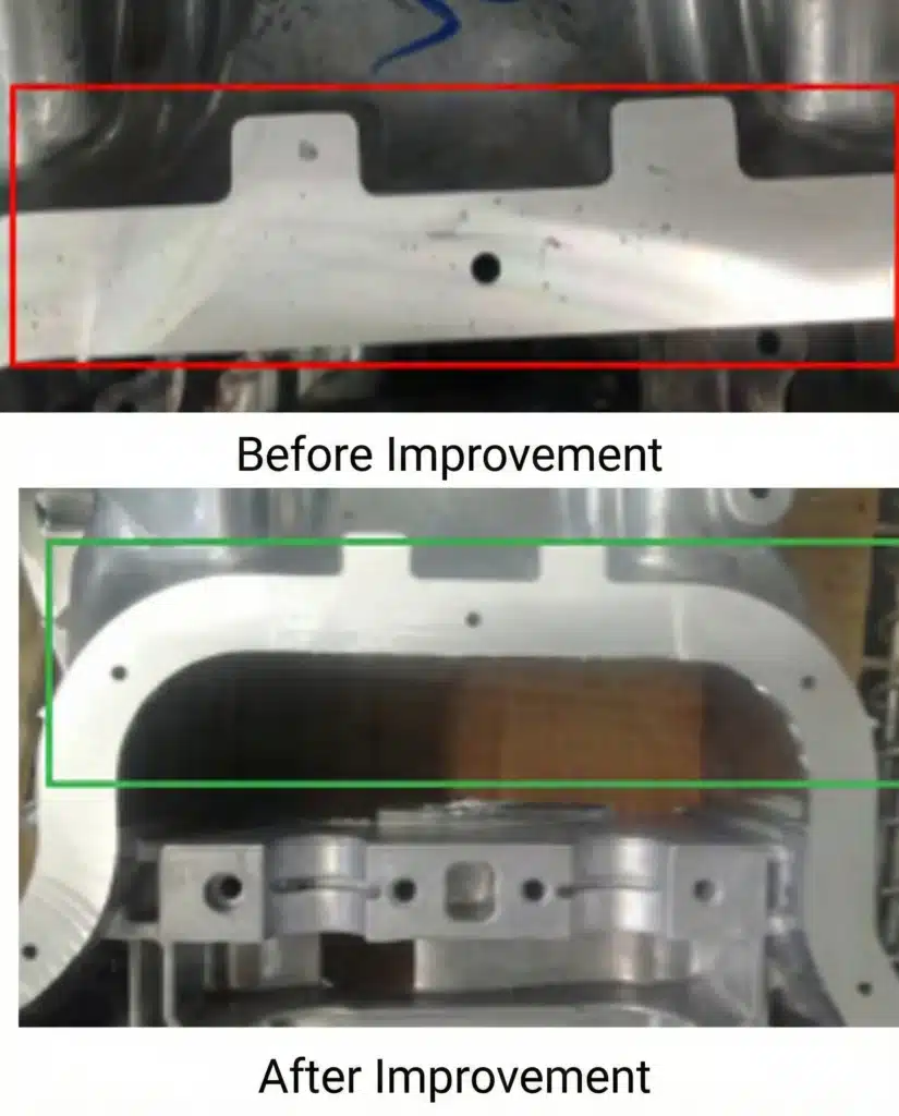 Die Casting Porosity Improvement — Before vs After Before-and-after comparison of die casting surface porosity after process improvement