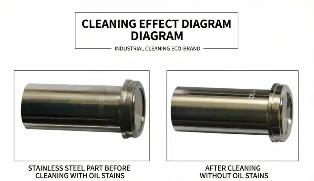 Surface Finishing Processes: 7 Effective Methods in One Guide 2 Before-and-after comparison of a stainless steel part showing the effect of industrial degreasing and oil-stain removal