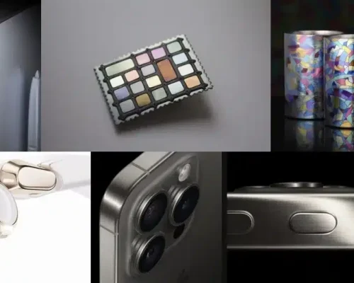 Ejemplos de procesos de acabado de superficies en productos de consumo, incluidos teléfonos inteligentes, relojes, tazas y joyas con superficies metálicas pulidas, cepilladas, anodizadas y recubiertas de PVD.