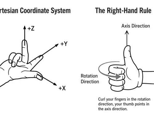 CNC machine coordinate system showing the X, Y and Z axes and the right-hand rule
