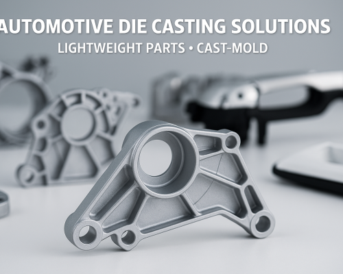Technician inspecting automotive die casting components in a precision manufacturing environment.