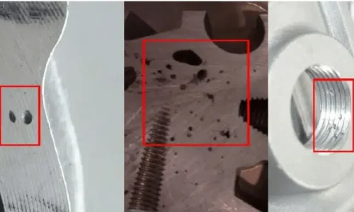 Aluminum die casting gas porosity exposed in tapped hole and machined surfaces (HPDC)