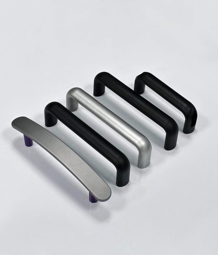 Heavy-duty stainless steel industrial door handle with anti-slip texture and reinforced mounting plate.