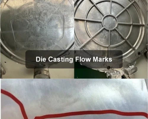 Die casting flow marks on aluminum cookware lid, with defect areas highlighted for analysis